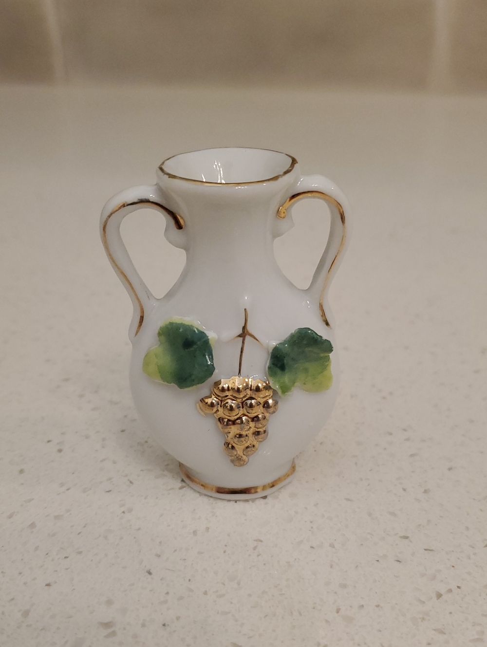 Miniature Vintage Handled Vase with Raised Textured Design Japan 1950s